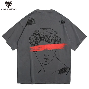 

Aolamegs T Shirts Men Hip Hop Esthetics Portrait Printing Men O-Neck Casual Tee Shirts Loose Baggy All-match Streetwear Summer