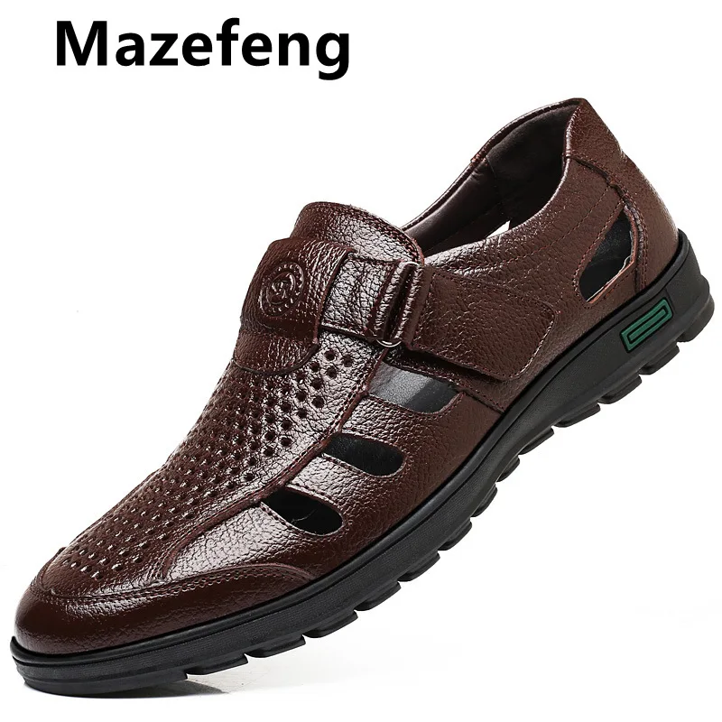 

Mazefeng Fashion Summer Genuine Leather Shoes Men Solid Hollowed Out Men Casual Shoes Breathable Wear-resistant Men Dress Shoes