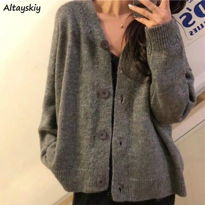 Кардиган женский Ulzzang Повседневный однобортный элегантный свитер джемпер с