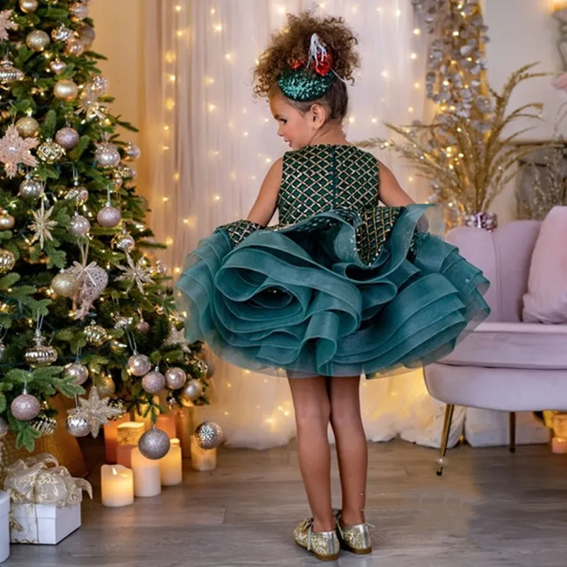 

Ball Gown Girl Party Dresses Puffy Layers Organza Girl Birthday Dress Kids Christmas Party robe de princesse