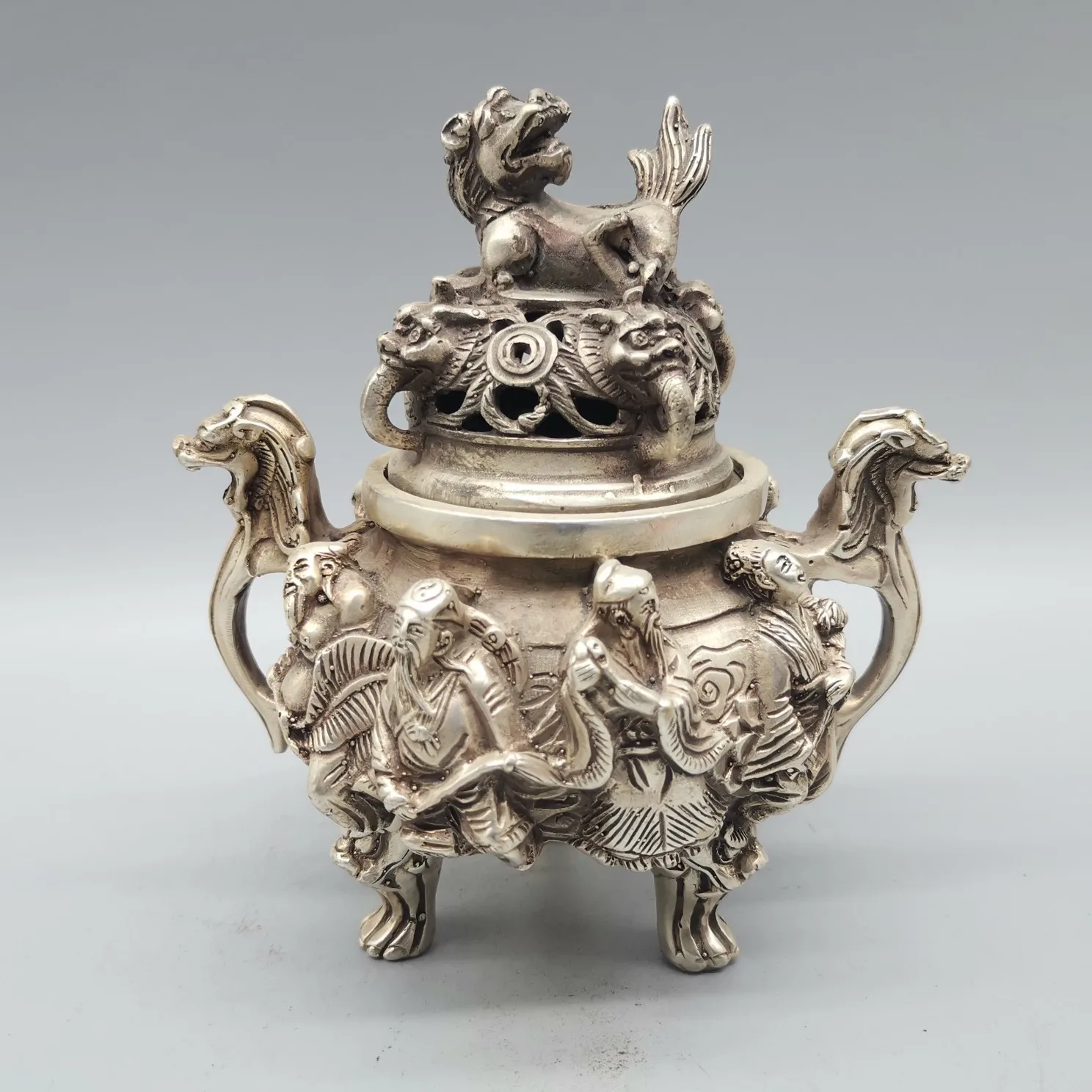 5.5&quot Collect China Paktong Buddhist Eight Immortals Personage Dragon Ear Beast Head Brave Troops Incense Burner Home Decor | Дом и сад
