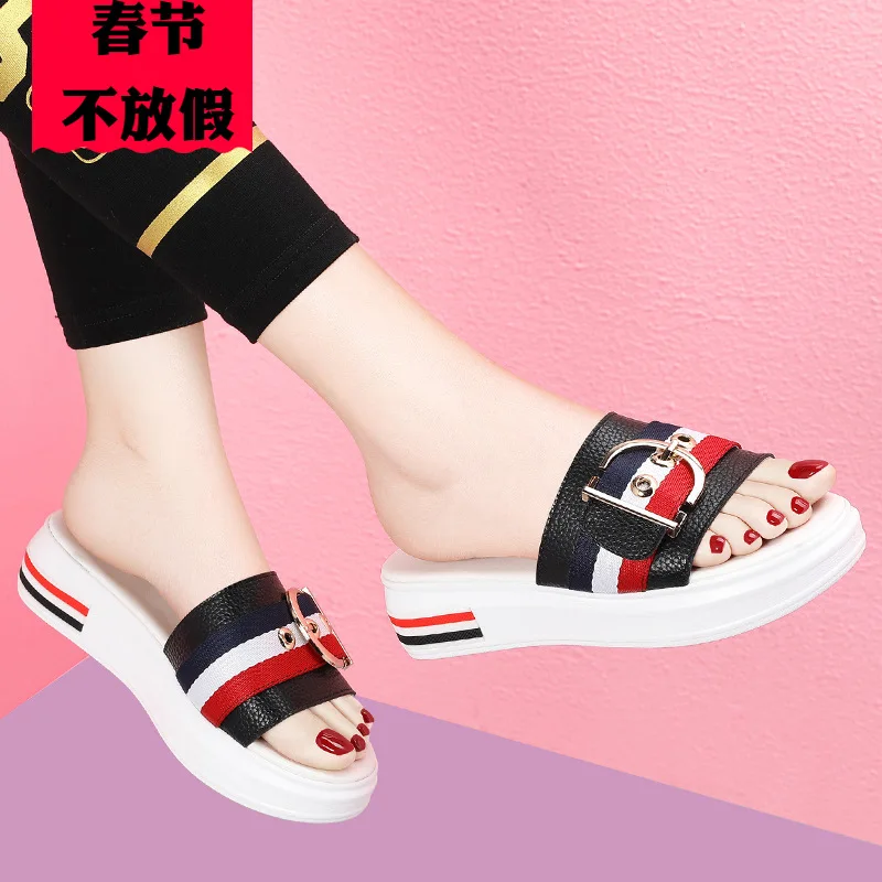 

Online Celebrity Sandals Outer Wear No Heel Lazy Beach WOMEN'S Shoes Summer 2019 New Style Fashion Flat Thick Bottomed Fashion