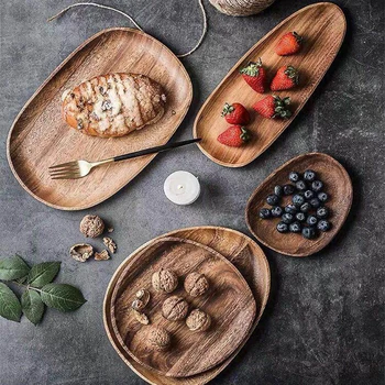 

Irregular Oval Solid Wood Plate Dishes Tray Dessert Dinner Wooden tableware plate tableware dinnerware Woodenware Tableware set