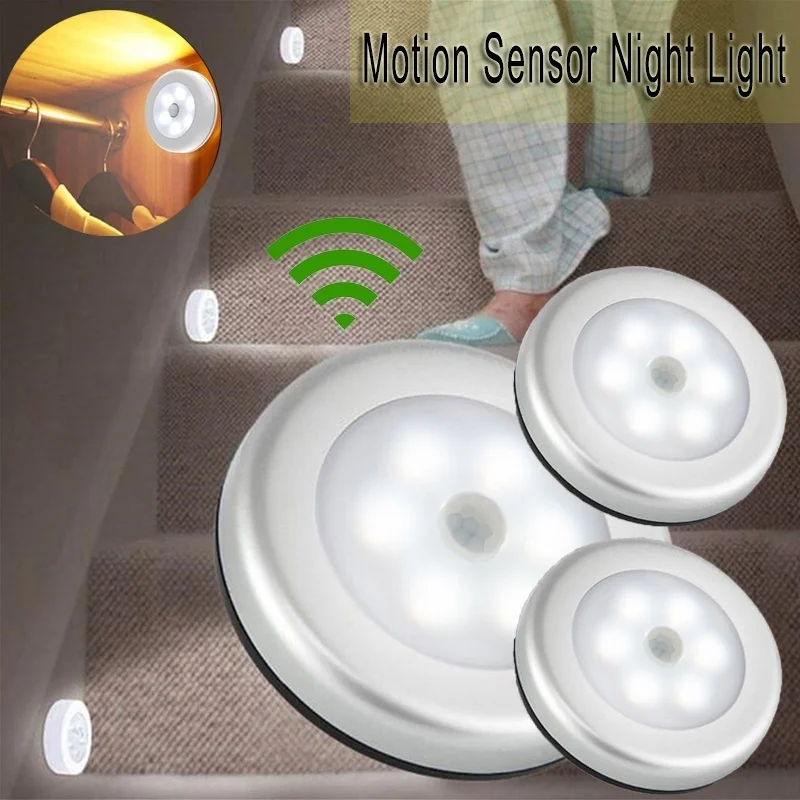 

Cool Portable 6 LED Wireless Motion Sensor Night Light Battery-Powered with Sticker
