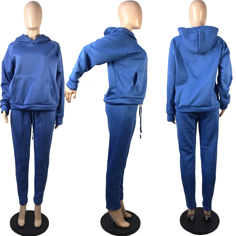 2021 Solid Women's 2 pcs Set Hooded Sweatshirt Jogger Pants Suit Tracksuit Matching Set Autumn Winter Casual Outfits women's shorts and blazer suit set