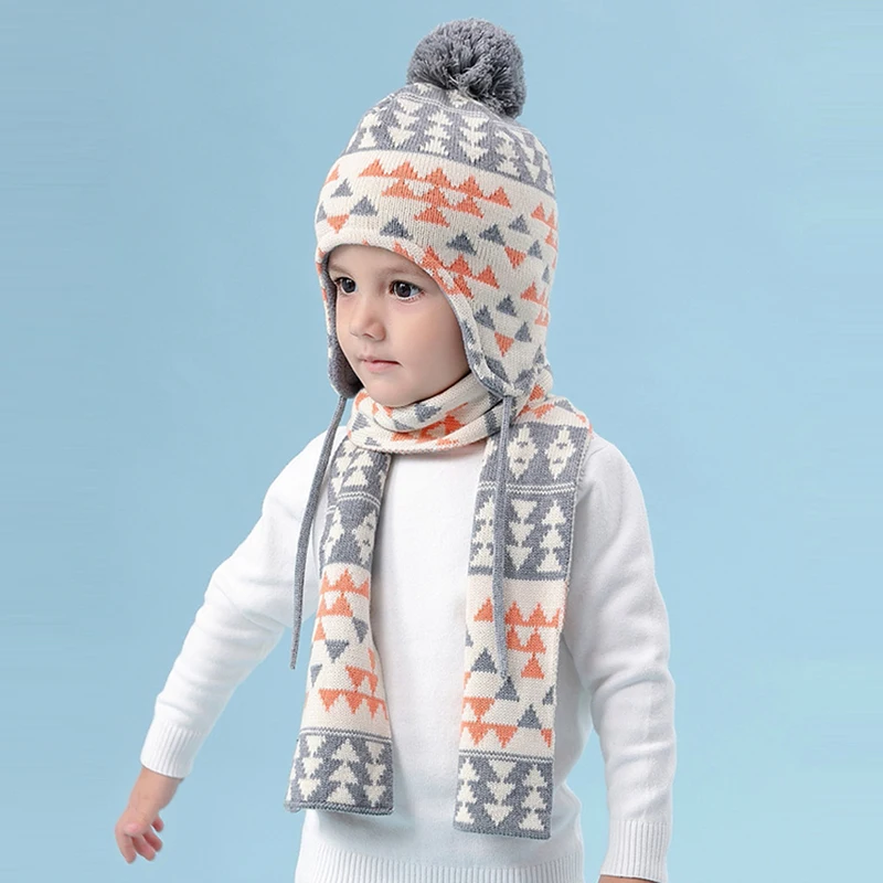 Hat Scarf Set Kid Boy Winter Fleece Beanie Warm Head Skiing Outdoor Accessory For Baby