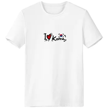 

I Love Korea Word Flag Love Heart Illustration Crew Neck White T-shirt Short Sleeve Comfort Sports T-shirts Gift