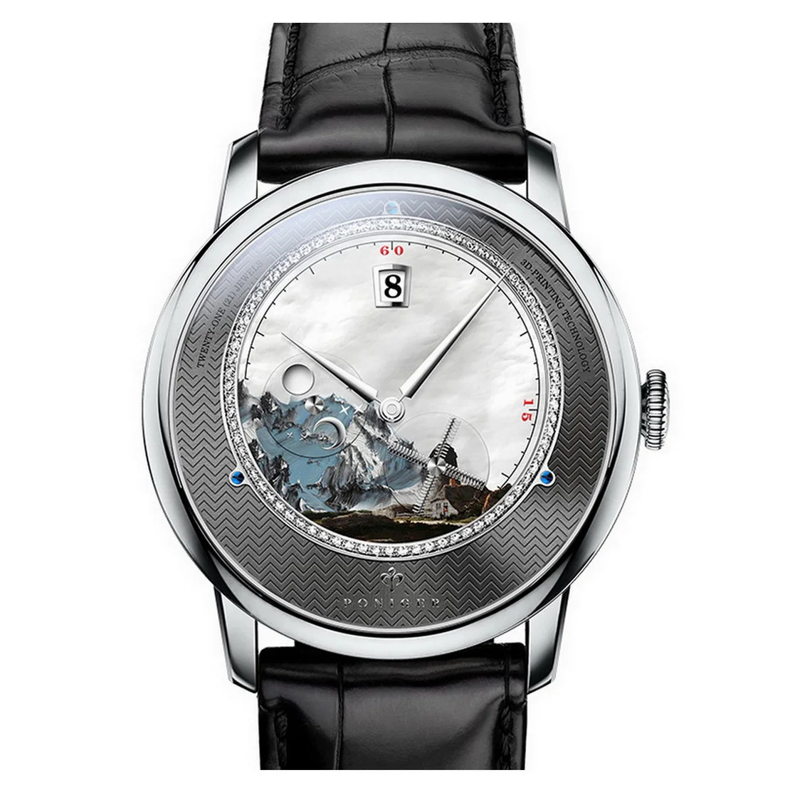PONIGER Men Automatic Watch Top Luxury Brand Watches Dress Mechanical Wristwatch Sapphire Fashion Rotate Windmill Second Hand 