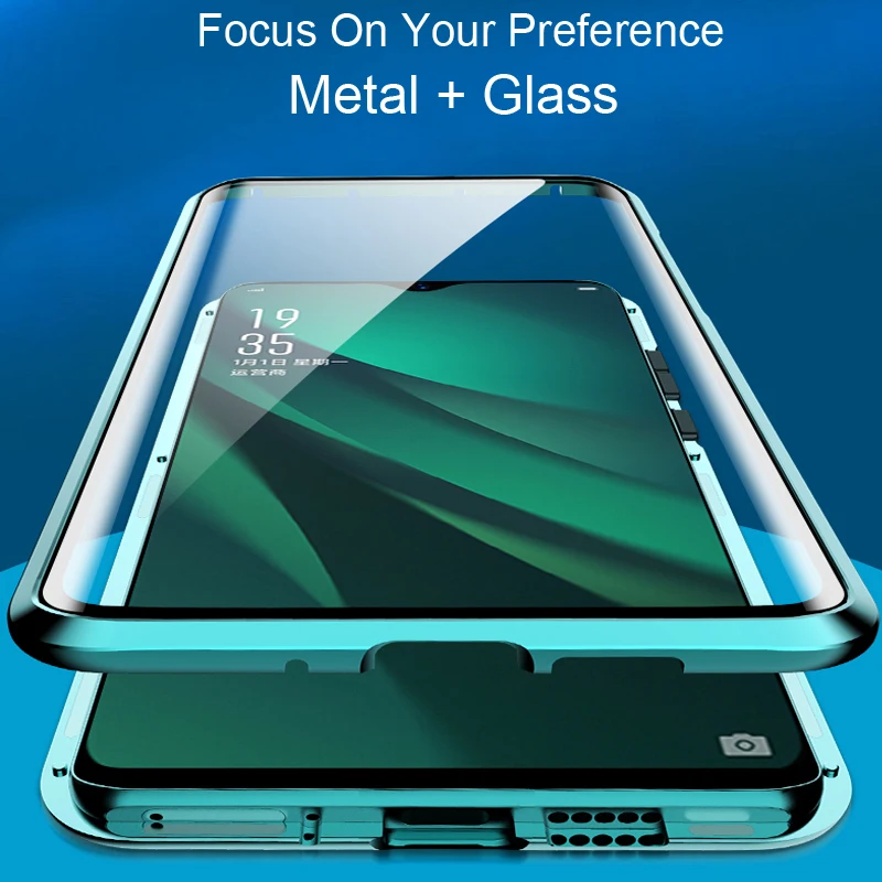 Роскошный Магнитный адсорбционный чехол для OPPO R17 Pro с металлической рамкой, двусторонняя стеклянная крышка для OPPO R17Pro, защитный чехол для телефона в виде ракушки