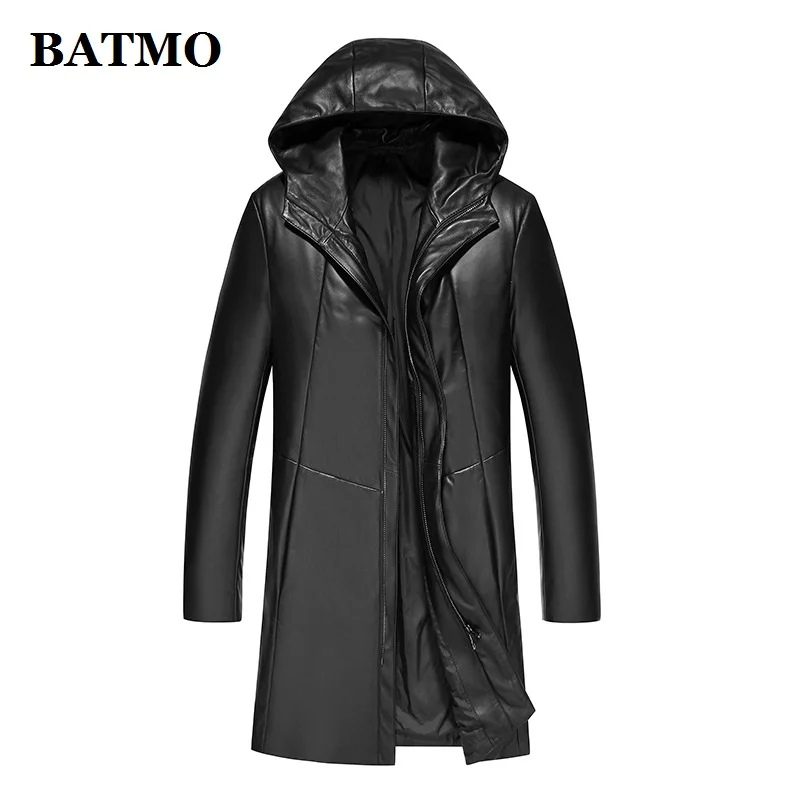 

BATMO 2019 new arrival winter high quality sheepskin white duck down hooed jackets men,men's warm real leather coat,plus-size