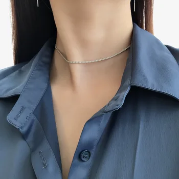 

S925 full body sterling silver full diamond necklace exquisite inlaid short choker chain stacking silver jewelry for women