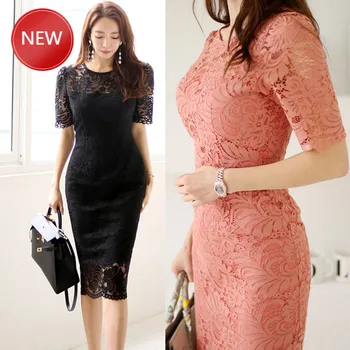 

Vestidos Sexy Lace Bag Hip Party Robe Bodycon Dress 2019 Women Summer Korean Solid O-neck Short Sleeve Bodycon Dress