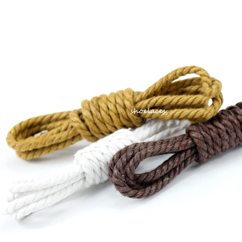

DIY Shoelace Waxing Three Strands Casual Shoelace Round Beanie Shoes Lace Knitted Solid Color Martin Boots Shoelaces Coffee Blue