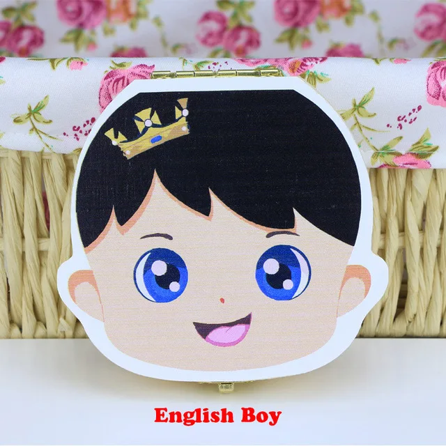 English Boy Детская деревянная коробка для зубов, органайзер, испанский, английский, русский, для хранения зубов, для мальчиков и девочек, пуповина, для сохранения сувенира на память - Цвет: English Boy