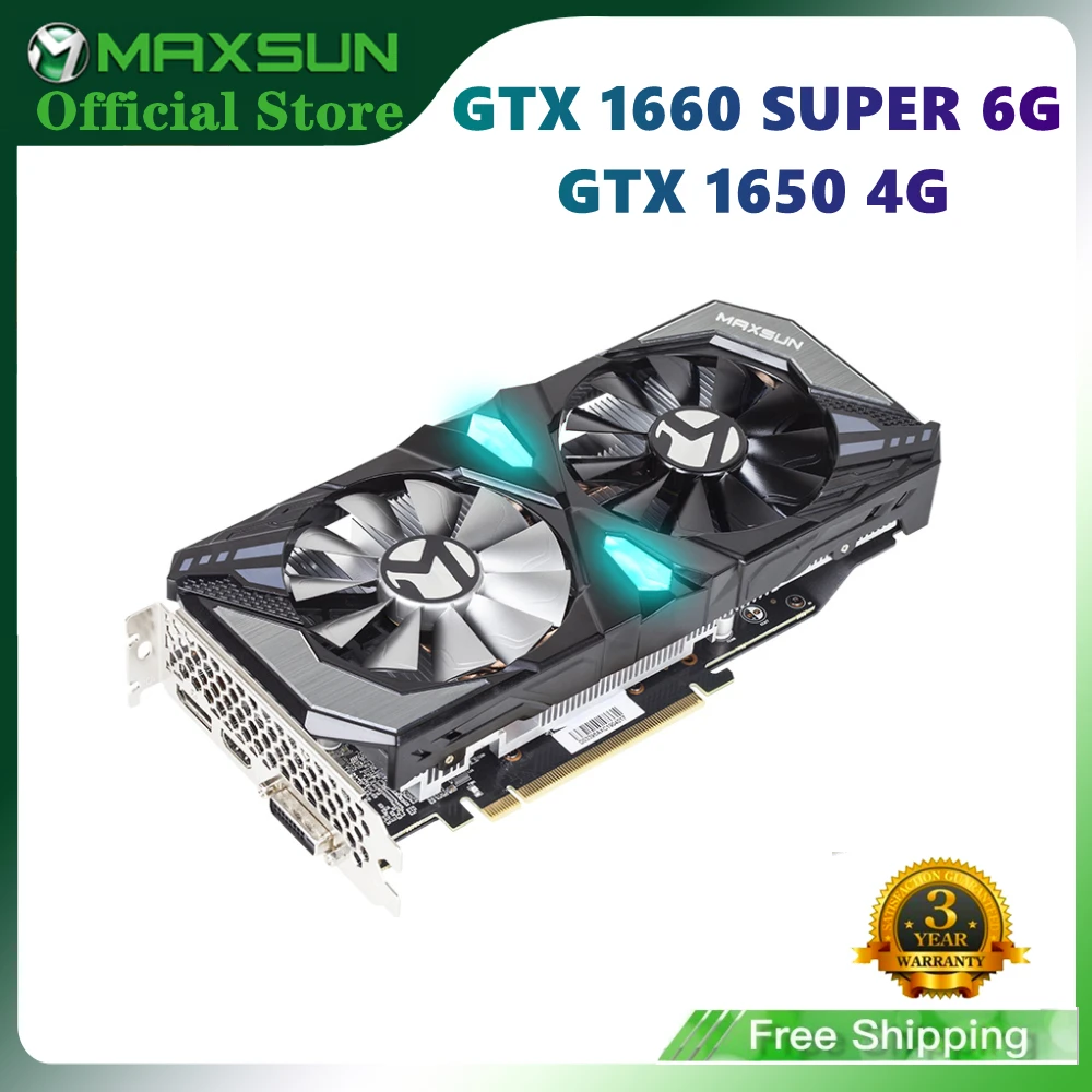 external graphics card for pc MAXSUN GTX 1650 Super 1650 Terminator 4GB DDR5 Graphic Card 1660 6GB GDDR6 GPU Video Gaming 12nm 128Bit For PC Computer Full New best graphics card for pc