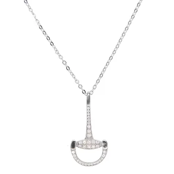 

Elegant cz snaffile bit charm necklace in real 925 sterling silver cute pretty delicate dainty pave cz D horse necklace