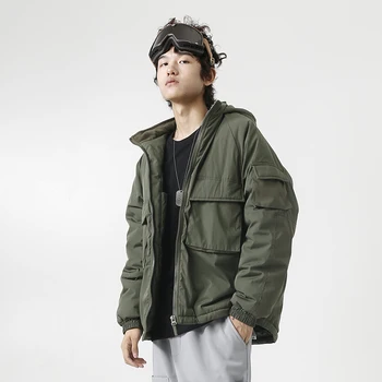 

Winter New Jacket Men Warm Fashion Solid Color Casual Thickening Large Pocket Hooded Coat Streetwear Loose Cotton Male Clothes