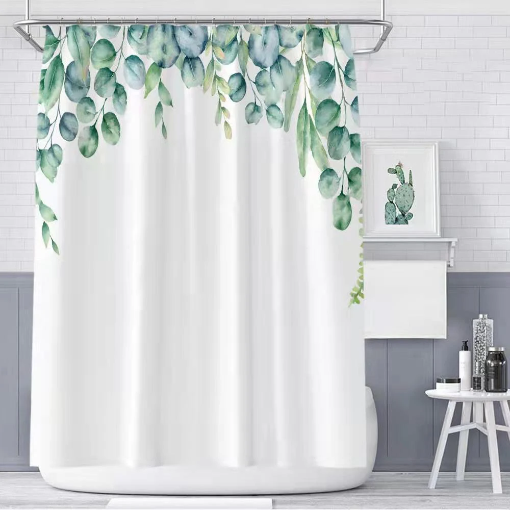 Minimalist Bath Curtain Green Leaves Large Leaves Shower Curtain