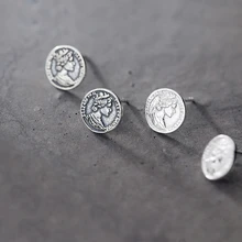MloveAcc Европейский Стиль Настоящее серебро абстрактное лицо серьги гвоздики для женщин стерлингового серебра 925 пробы круглые сережки монеты