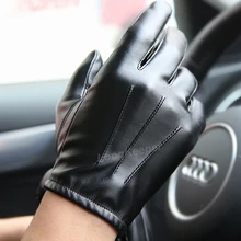 Driving Hot Men's Luxurious PU Leather Winter Autumn Driving Keep Warm Gloves Cashmere Tactical gloves Black Outdoor Sports