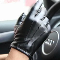 Driving Hot Men's Luxurious PU Leather Winter Autumn Driving Keep Warm Gloves Cashmere Tactical gloves Black Outdoor Sports