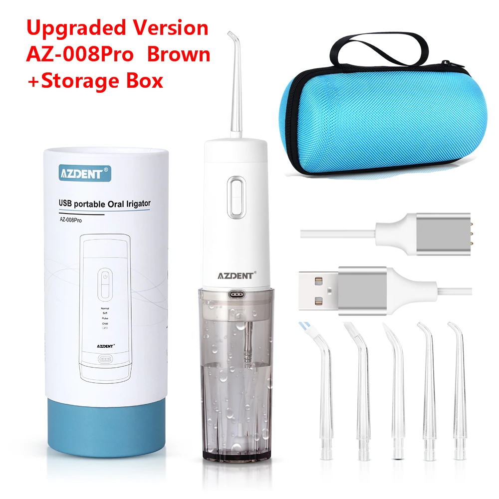 AZ-008Pro a box AZDENT, новинка, ирригатор для полости рта, складной Электрический Очиститель зубов, Перезаряжаемый USB, зубная нить, беспроводная струя воды, Флоссер, 120 мл, 5 наконечников - Color: AZ-008Pro a box