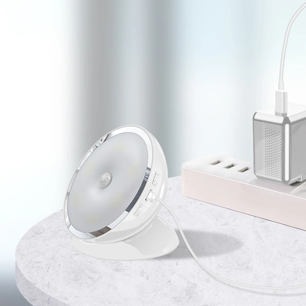 Светодиодный ночник датчик движения 360 градусов Wall в настенный светильник USB Перезаряжаемый магнит подключенная лестница в прихожей спальня ванная комната