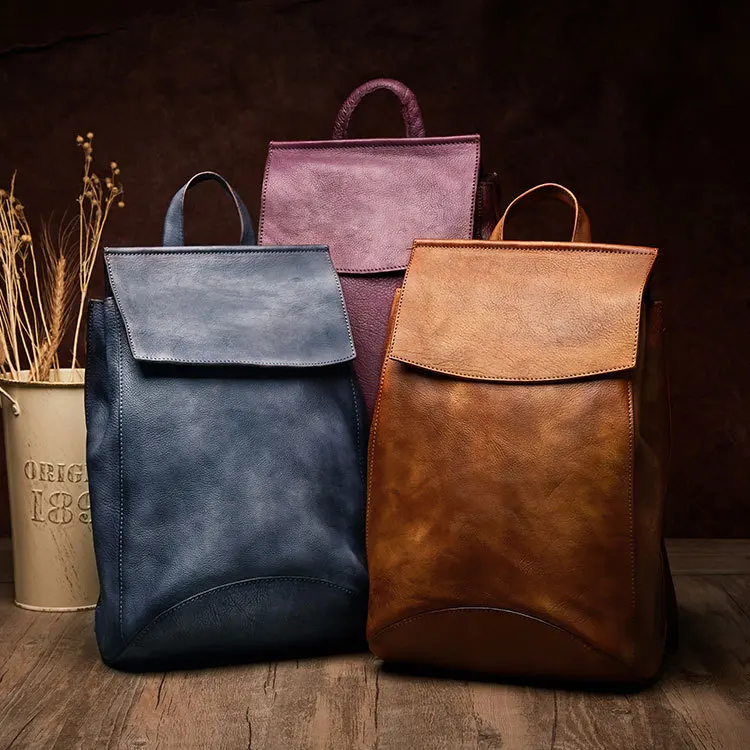 

Green leather double shoulder bag Women's Bag with Cover Bucket Hand - held head cowhide backpack.