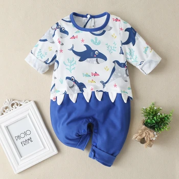 

2020 Baby Newborn Baby Rompers Long Sleeve Casual Shark Print Clothes Boys Girls Cotton Jumpsuit One Piece High Quality 0-24M