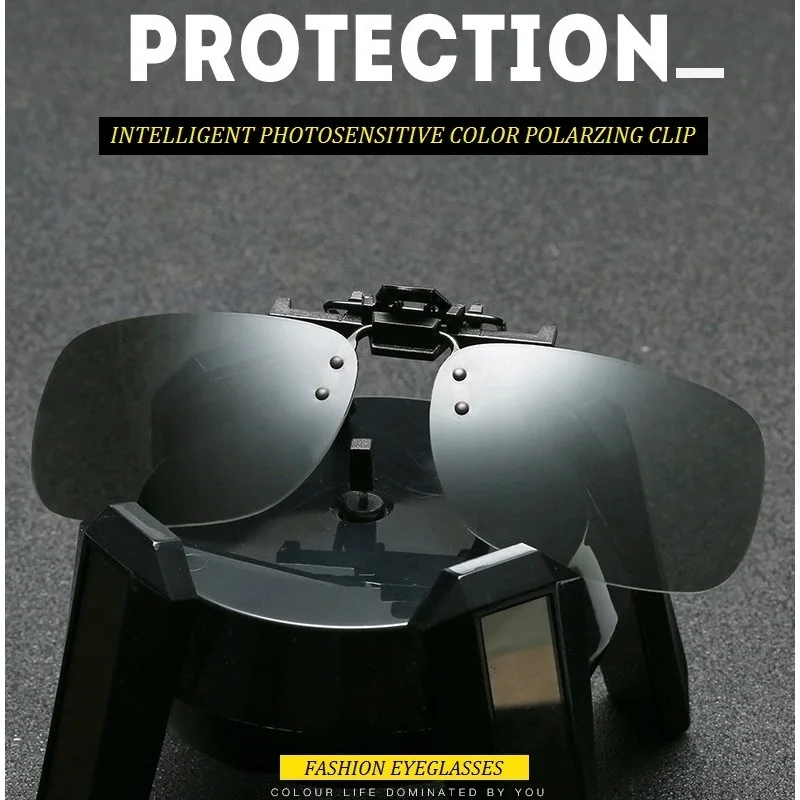 Photochromic Polarized Clip On Sunglasses Near-Sighted Driving Night Vision Lens Anti-UVA Anti-UVB Sunglasses Clip De_voghion.com