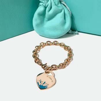

High Quality Enamel Heart Pendant Rose Gold Silver Color Stainless Steel Bracelets Bangle For Women Fashion Jewelry LB006