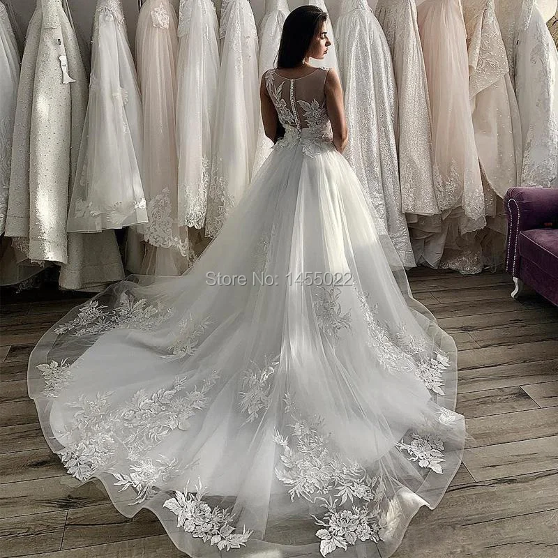 Великолепное бальное платье, свадебные платья, Vestido De Noiva, рукава-крылышки, аппликация из тюля, свадебные платья, молния сзади, с пуговицами
