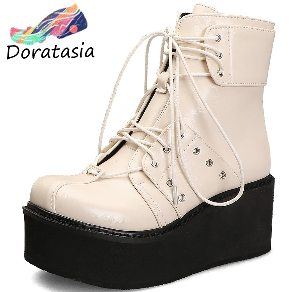 

DORATASIA Plus Size 33-46 Brand New INS Hot Ladies Wedges High Heels Shoes Woman Zip Cross Tied Leisure Party Ol Ankle Boots