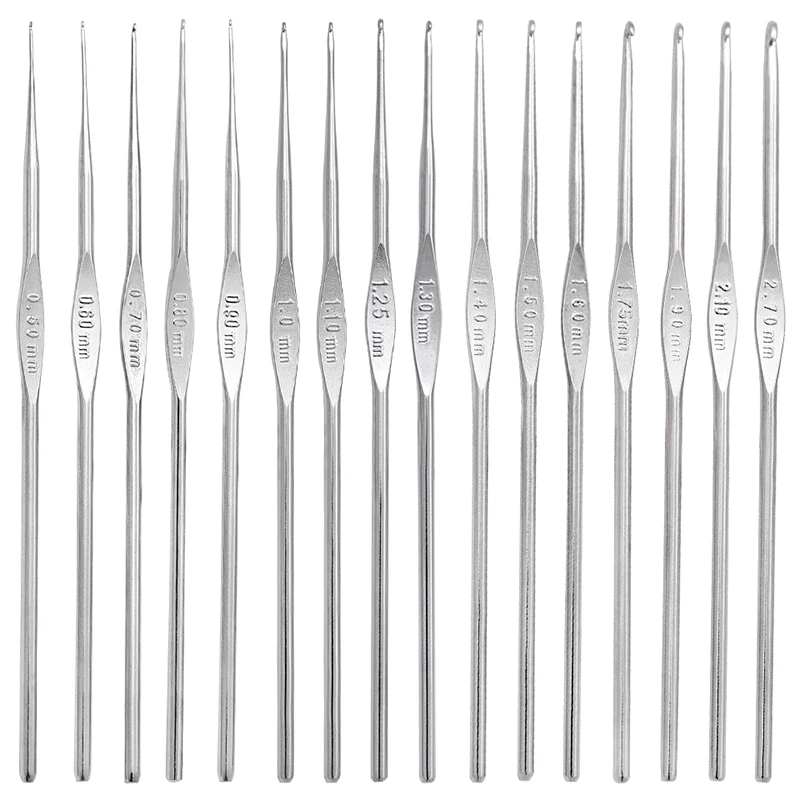 1Pcs Crochet Hooks Yarn Hook Crochet Needles Sweater Weaving Knitting Sewing Yarn Needles For Beginners Silver 0.5-2.7 crochet needles crochet hooks