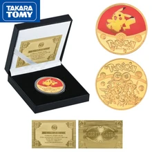 TAKARA TOMY – carte de Collection Pokemon, dessin animé japonais, pièce d'or, Pikachu, jeu, jouets de dessin animé pour enfants