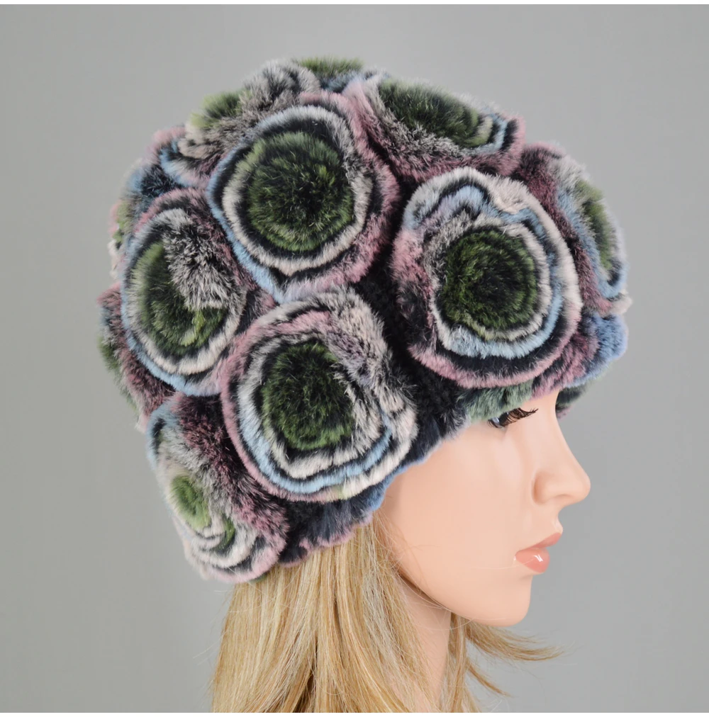 Hot Sale Real Genuine Rabbit Fur Cap Winter Natural Real Rex Rabbit Fur Skullies Hat Quality Women Real Fur Beanies Hats