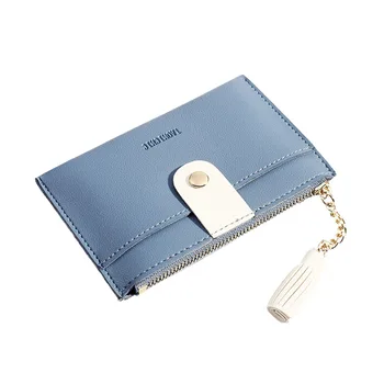 

Tassel Woman Wallet PU Multifunctional Purse Short Small Coin Purse Delicate Zippered Card Holder Card Bag (Blue)