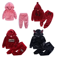Комплект зимней одежды для маленьких девочек, осенняя одежда с капюшоном из 2 предметов для маленьких мальчиков осенняя одежда теплый свитер, костюм, толстовка и брюки От 1 до 6 лет