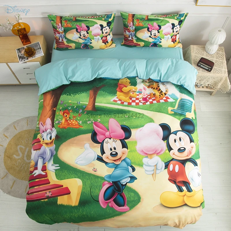 New Twin Full Disney Cartoon Mouse Duvet Cover Sheet Pillowcase Bedding Set 