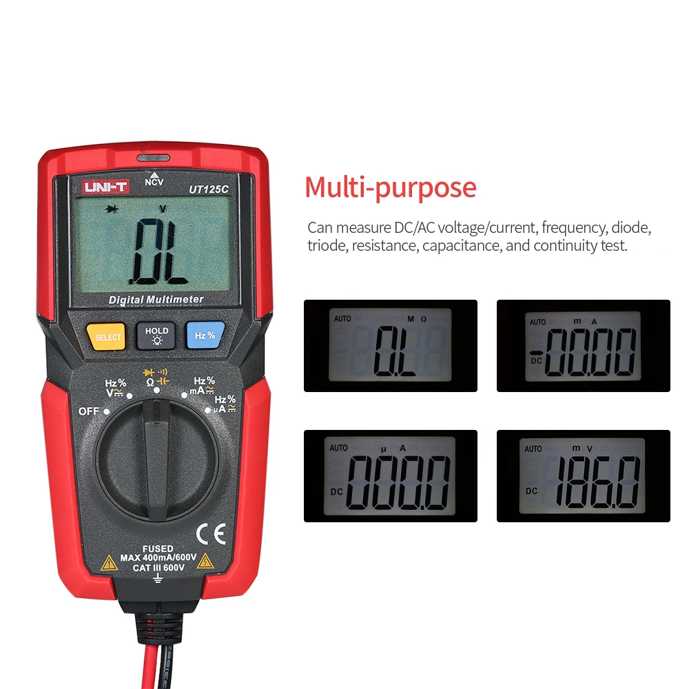 Цифровой мультиметр UT125C тестер с ЖК дисплеем для измерения емкости и