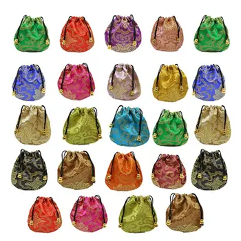 

Chinese Silk Brocade Drawstring Jewelry Pouch Bag Value Set H4GD