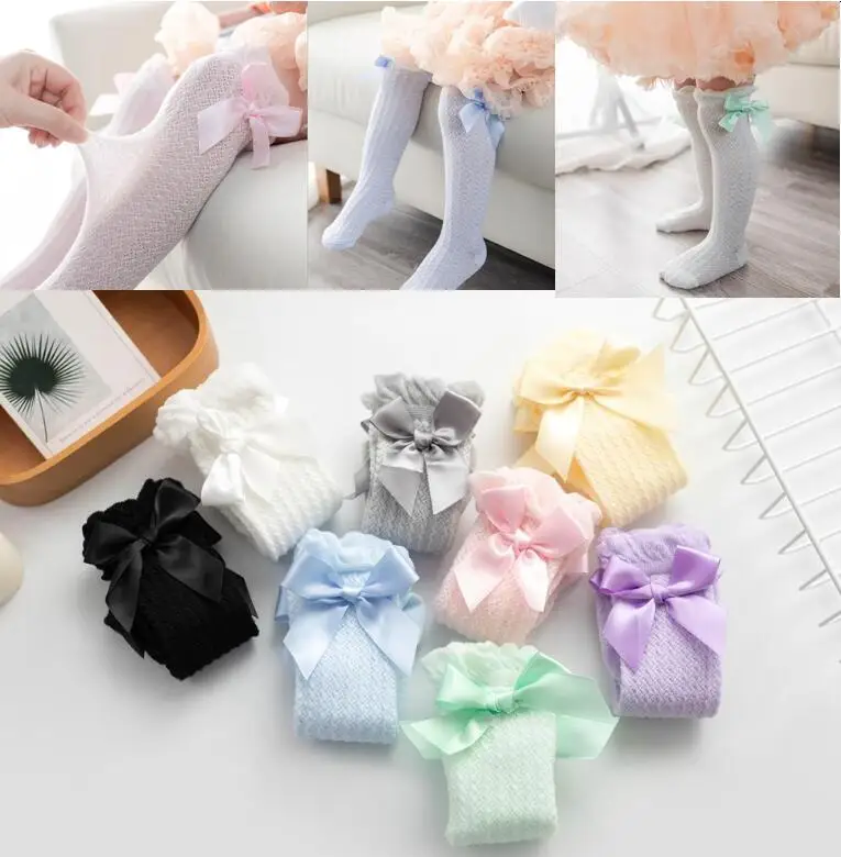 

Baby Girls Socks With Bows Cotton Mesh Breathable Newborn Baby Knee High Socks Princess Infant Socken Children Socks 1pairs/2pcs
