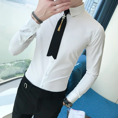 White shirt Мужская нарядная рубашка, рубашка с галстуком, дизайнерская мужская рубашка с длинным рукавом, Облегающая рубашка, мужская рубашка, рубашка Kemeja Pria, Мужская блузка s - Цвет: White shirt
