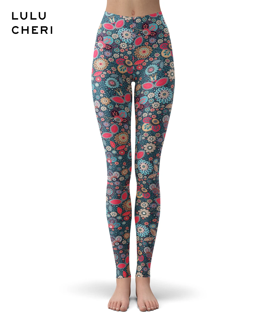 Floral print Женские винтажные леггинсы с цветочным принтом для девочек мягкие дышащие обтягивающие леггинсы с высокой талией мягкого размера плюс для фитнеса - Цвет: Floral print