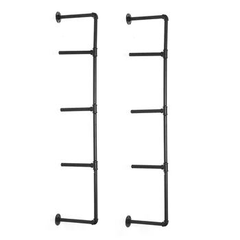 

14/20/24/30cm Black 4 Tier Shelf Industrial Furniture Wall Shelf Bracket Hanging Storage Shelves Iron Pipe DIY Pipe Shelves 2PCS