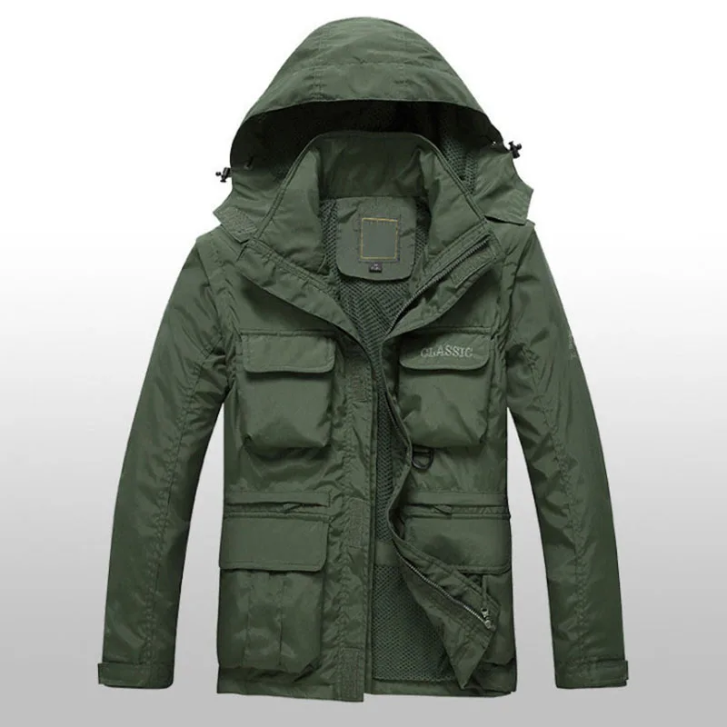 Для мужчин тактические куртки осень быстросохнущая 2-в-1 XXXL военные Стиль армейское пальто мужской несколькими карманами с капюшоном и защитой от ветра Водонепроницаемый - Цвет: Army green