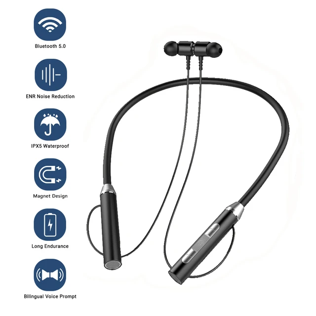 Auriculares Bluetooth inalámbrico Neckband Mic  Auriculares con banda para  el cuello Bluetooth inalámbrico-Audífonos y auriculares-Aliexpress