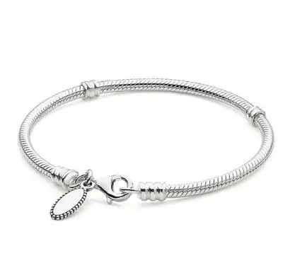 Подлинный 925 пробы серебряный браслет с застежкой в виде когтей омаров, цепочка в виде змеи, базовый браслет, подходит для женщин, подвеска из бисера, Diy, модное ювелирное изделие