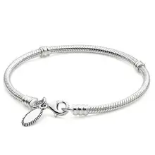 Подлинный 925 пробы серебряный браслет с застежкой в виде когтей омаров, цепочка в виде змеи, базовый браслет, подходит для женщин, подвеска из бисера, Diy, модное ювелирное изделие