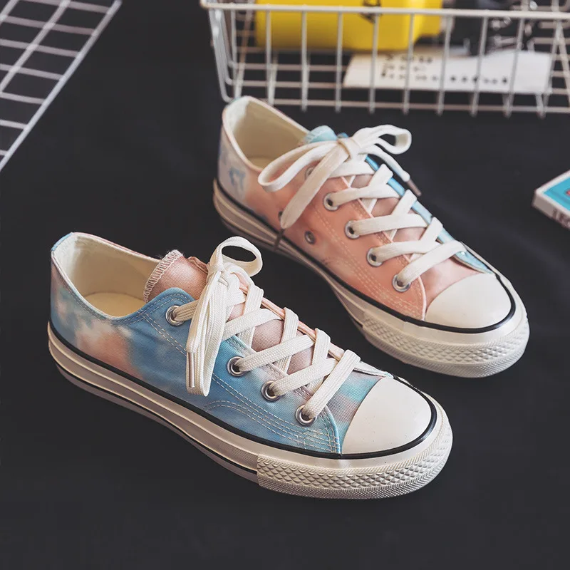

Women's Vulcanize Shoes Canvas Sneakers 2020 Spring Breathable Sneakers Color Flats Graffiti Creative Casual Color Women's Shoes